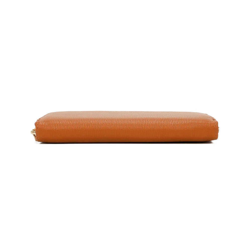 Dessous du portefeuille Celia Zip marron, zip doré qui court sur trois côtés – réf. L-91164-19