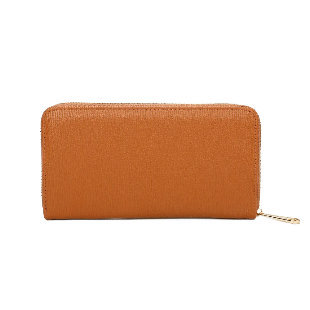 Dos du portefeuille Celia Zip marron, surface lisse à fine texture striée et surpiqûres ton sur ton – réf. L-91164-19