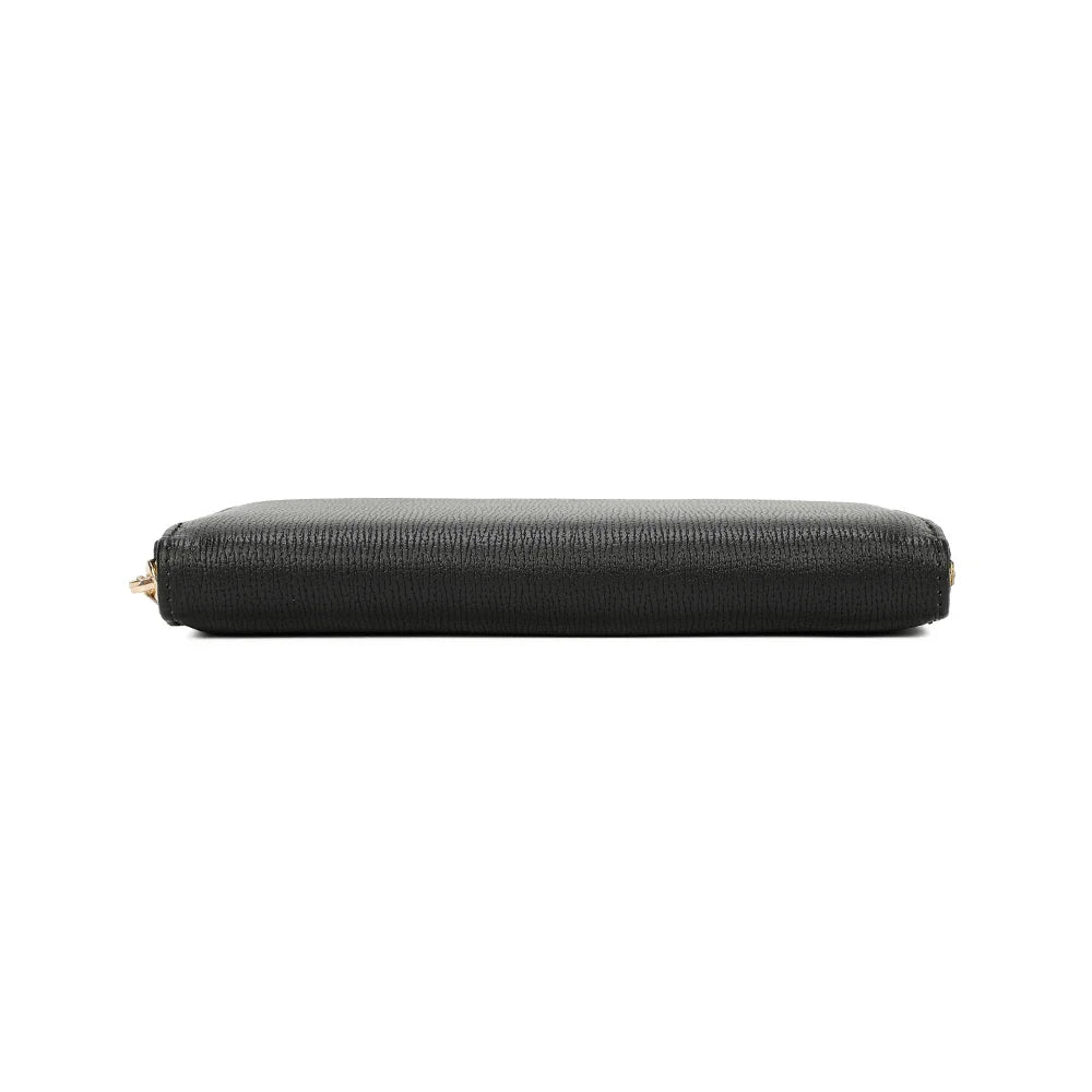 Dessous du portefeuille Celia Zip noir, zip doré qui court sur trois côtés – réf. L-91164-19