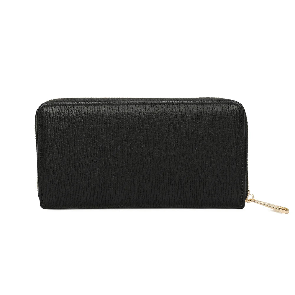 Dos du portefeuille Celia Zip noir, surface lisse à fine texture striée et surpiqûres ton sur ton – réf. L-91164-19