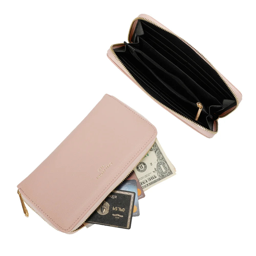 Intérieur du Celia Zip rose : emplacements pour cartes, espaces billets et poche centrale zippée – réf. L-91164-19