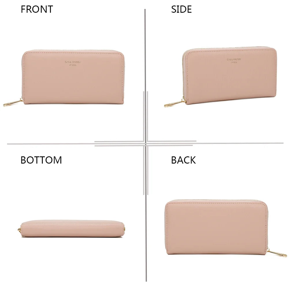 Celia Zip rose sous quatre angles : devant, côté, dessous et dos de ce portefeuille zippé – réf. L-91164-19