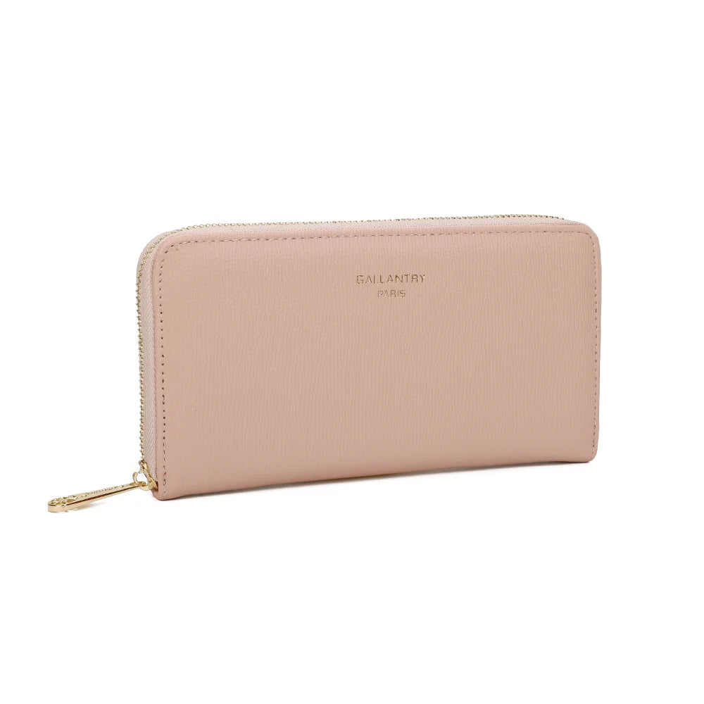 Celia Zip rose vu de trois-quarts : fine texture striée, angles arrondis et tirette dorée – réf. L-91164-19