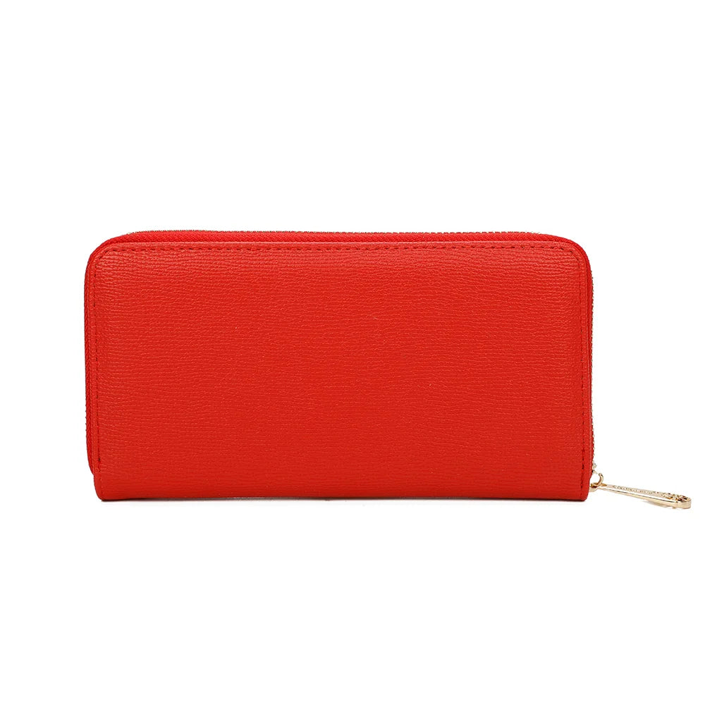 Dos du portefeuille Celia Zip rouge, surface lisse à fine texture striée et surpiqûres ton sur ton – réf. L-91164-19