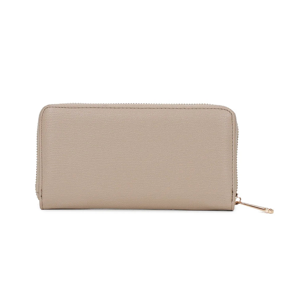 Dos du portefeuille Celia Zip taupe, surface lisse à fine texture striée et surpiqûres ton sur ton – réf. L-91164-19