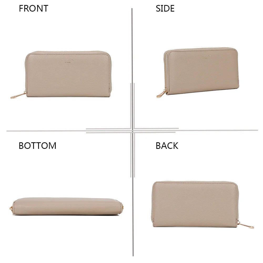 Celia Zip taupe sous quatre angles : devant, côté, dessous et dos de ce portefeuille zippé – réf. L-91164-19