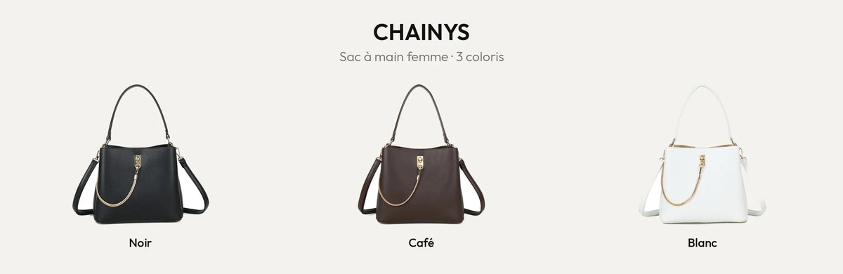 Sac à main femme Chainys à chaîne dorée en Noir, Coffee et Blanc – Gallantry Paris – réf. G-7504-1