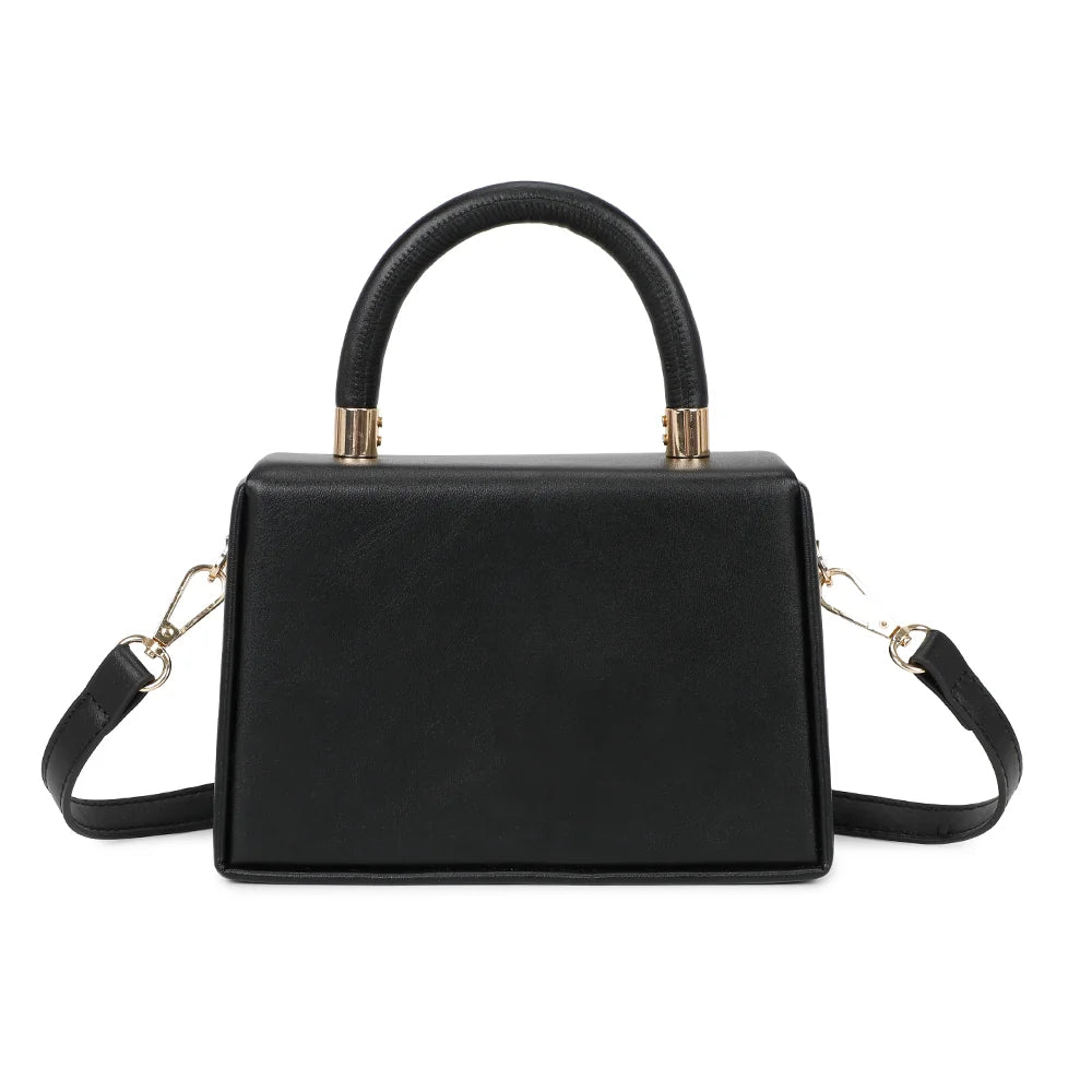 Dos du ChocoLuxe noir, surface synthétique lisse et poignée arrondie aux embouts en métal doré – réf. YL-26001