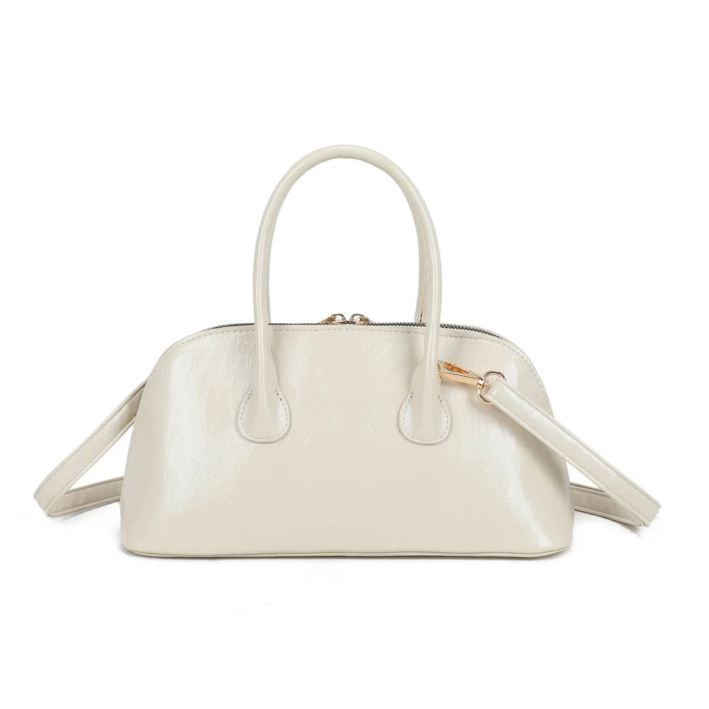 Dos du sac Cintura beige, forme bombée et finition synthétique lisse et brillante – réf. KJ-62072