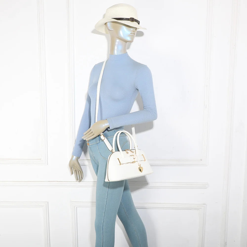 Sac à main femme Cintura blanc porté, anses rondes ou bandoulière amovible – réf. KJ-62072