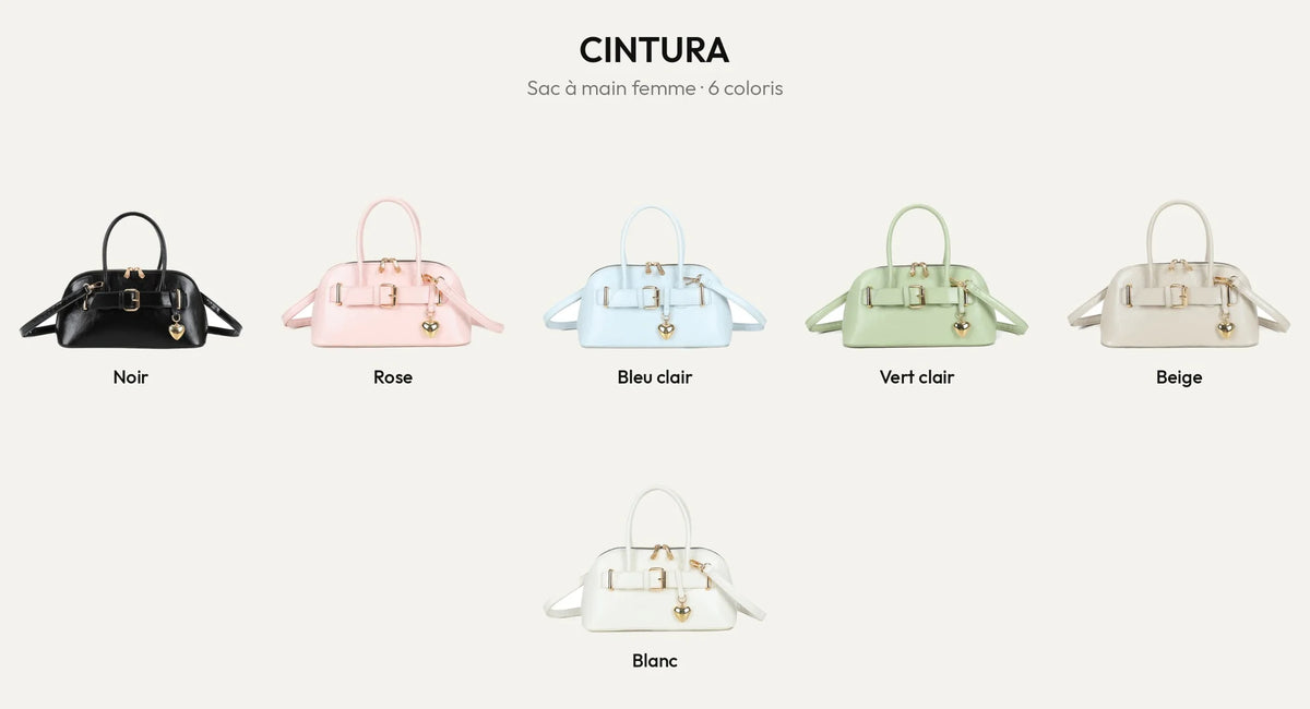 Sac à main femme Cintura en 6 coloris : noir, rose, bleu clair, vert clair, beige et blanc – Gallantry Paris – réf. KJ-62072