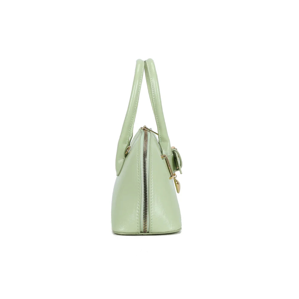 Profil du Cintura vert clair : forme compacte de 10 cm de profondeur, zip qui suit le haut du sac – réf. KJ-62072