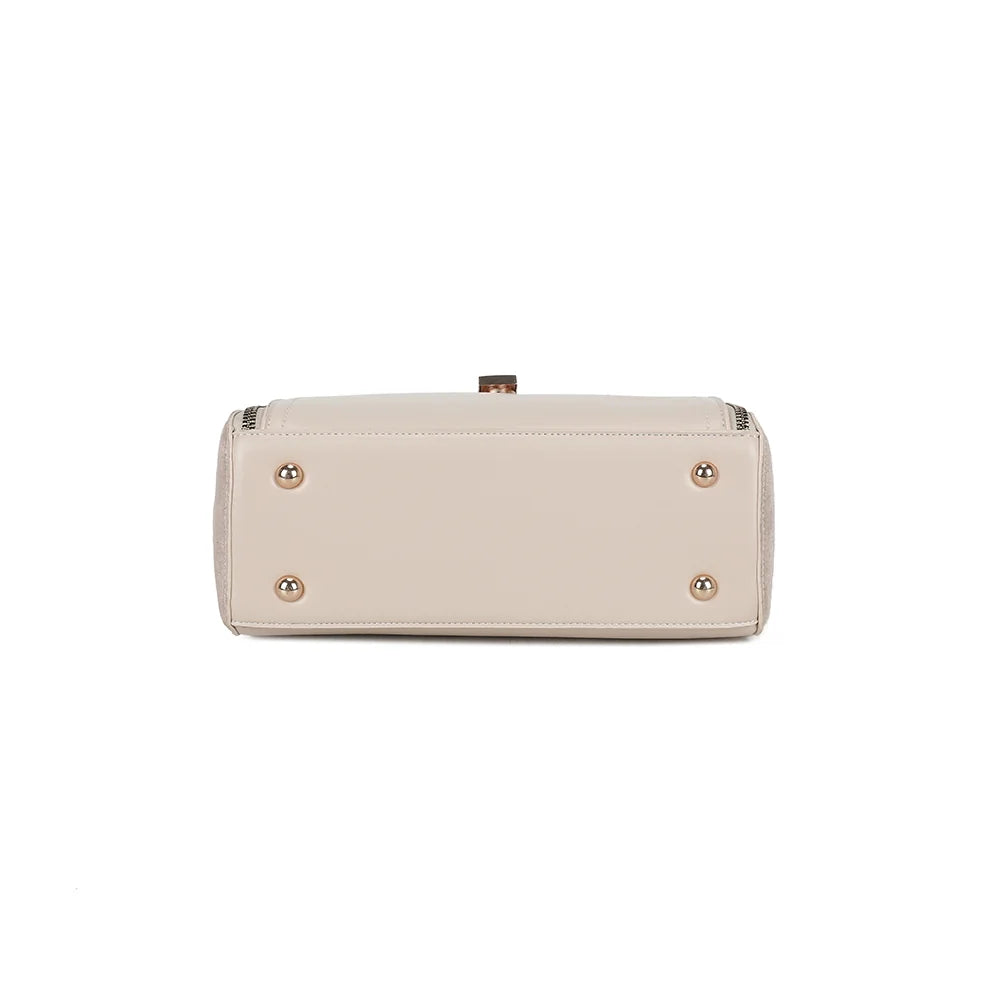 Dessous du City Square beige, base structurée qui garde au sac sa silhouette carrée – réf. R-2040