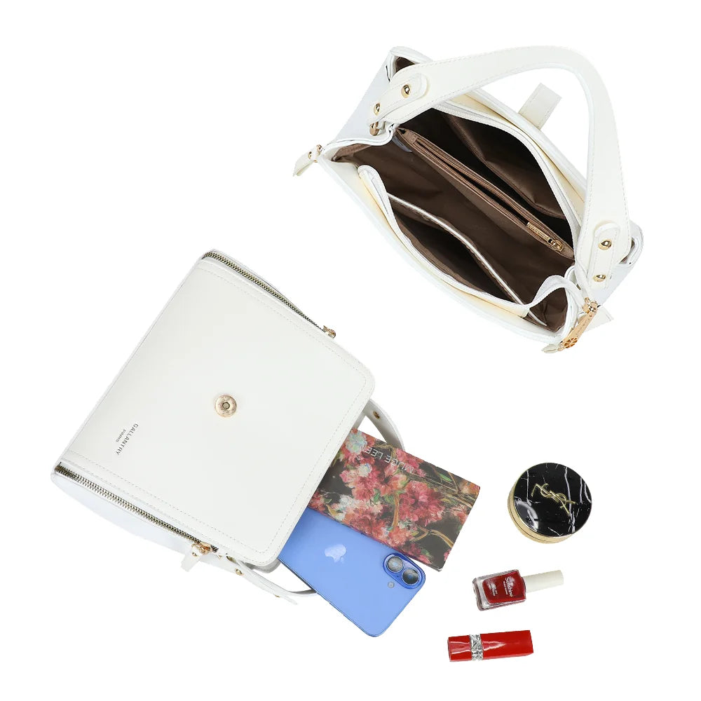 Intérieur du City Square blanc : plusieurs compartiments et poche zippée pour ranger vos essentiels – réf. R-2040