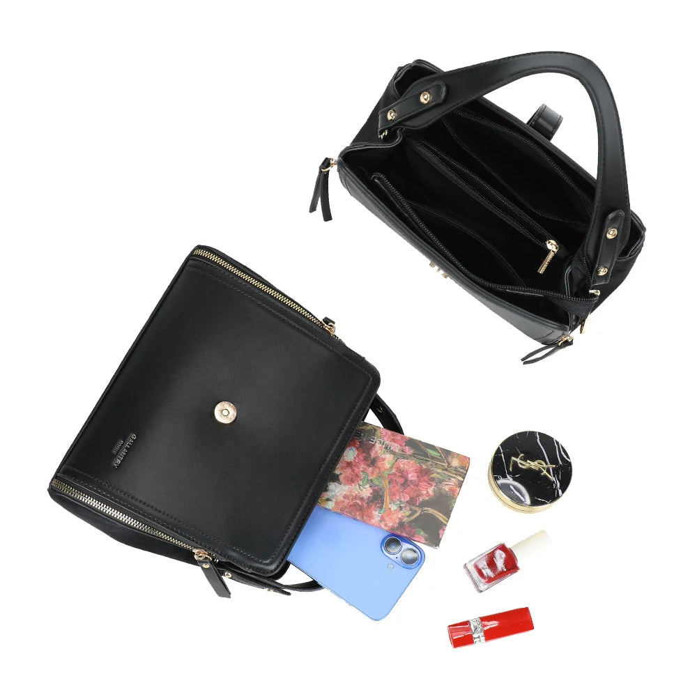 Intérieur du City Square noir : plusieurs compartiments et poche zippée pour ranger vos essentiels – réf. R-2040