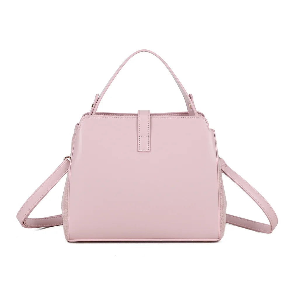 Dos du City Square rose, surface synthétique lisse et poignée aux attaches dorées – réf. R-2040