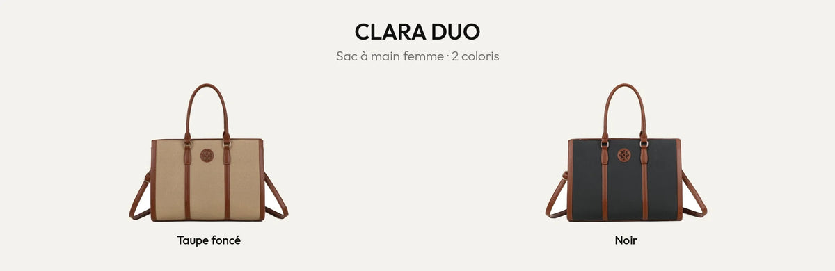 Sac à main femme Clara Duo en taupe foncé et noir, finitions marron foncé – Gallantry Paris