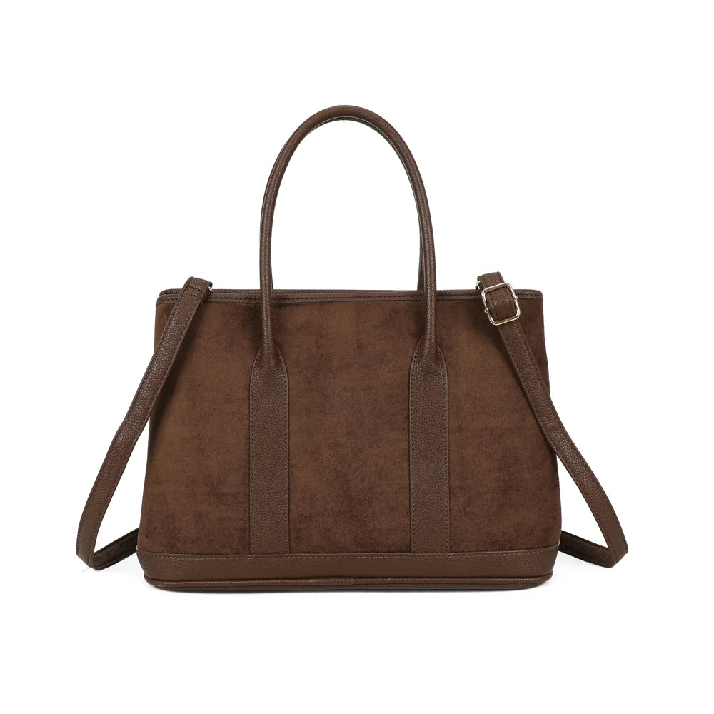 Cléane café vu de dos : suédine veloutée et bande verticale en simili cuir grainé – réf. M-9447-1