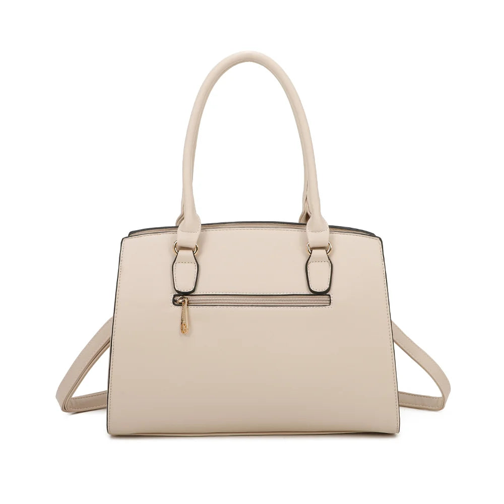 Dos du sac Cléo beige, ligne structurée et finitions passepoilées dans un synthétique texturé – réf. R-1501-4