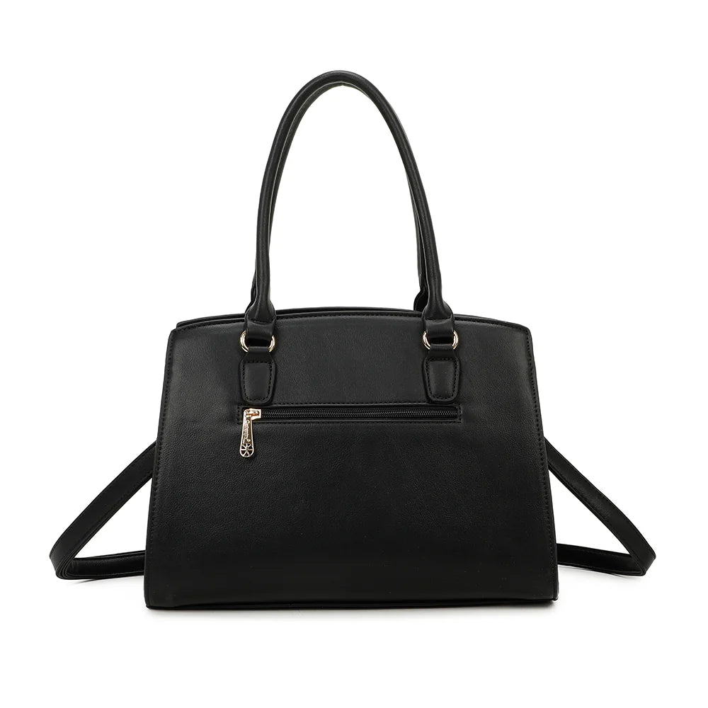 Dos du sac Cléo noir/beige, ligne structurée et finitions passepoilées dans un synthétique texturé – réf. R-1501-4