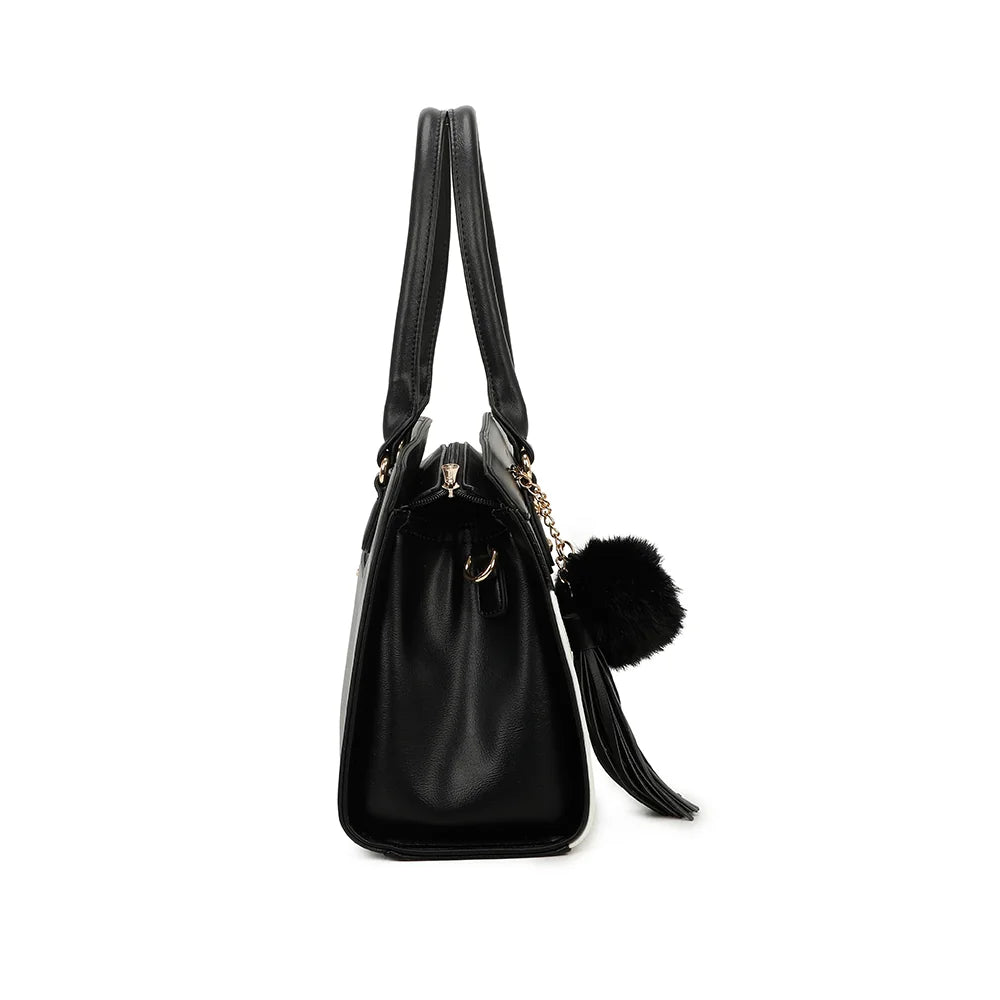 Profil du Cléo noir/beige : 14 cm de profondeur et anneau doré d’attache pour la bandoulière réglable – réf. R-1501-4