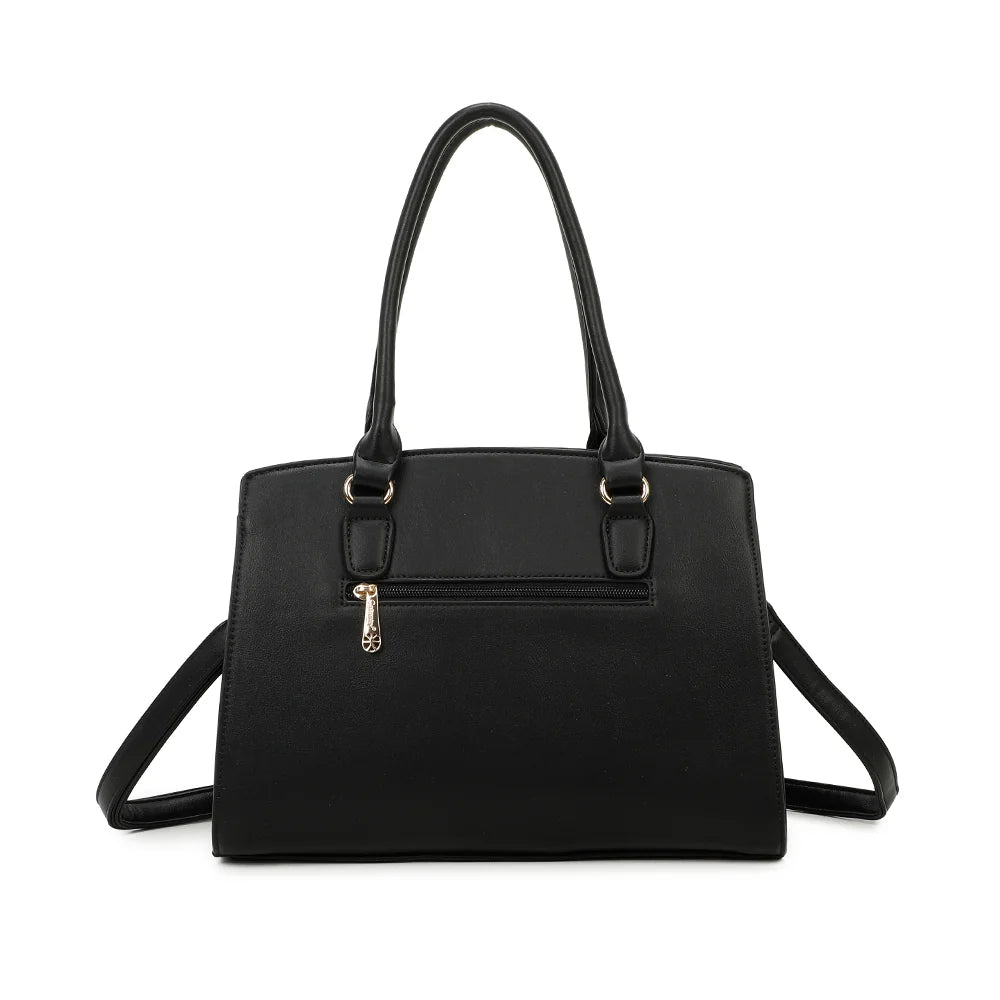Dos du sac Cléo noir, ligne structurée et finitions passepoilées dans un synthétique texturé – réf. R-1501-4