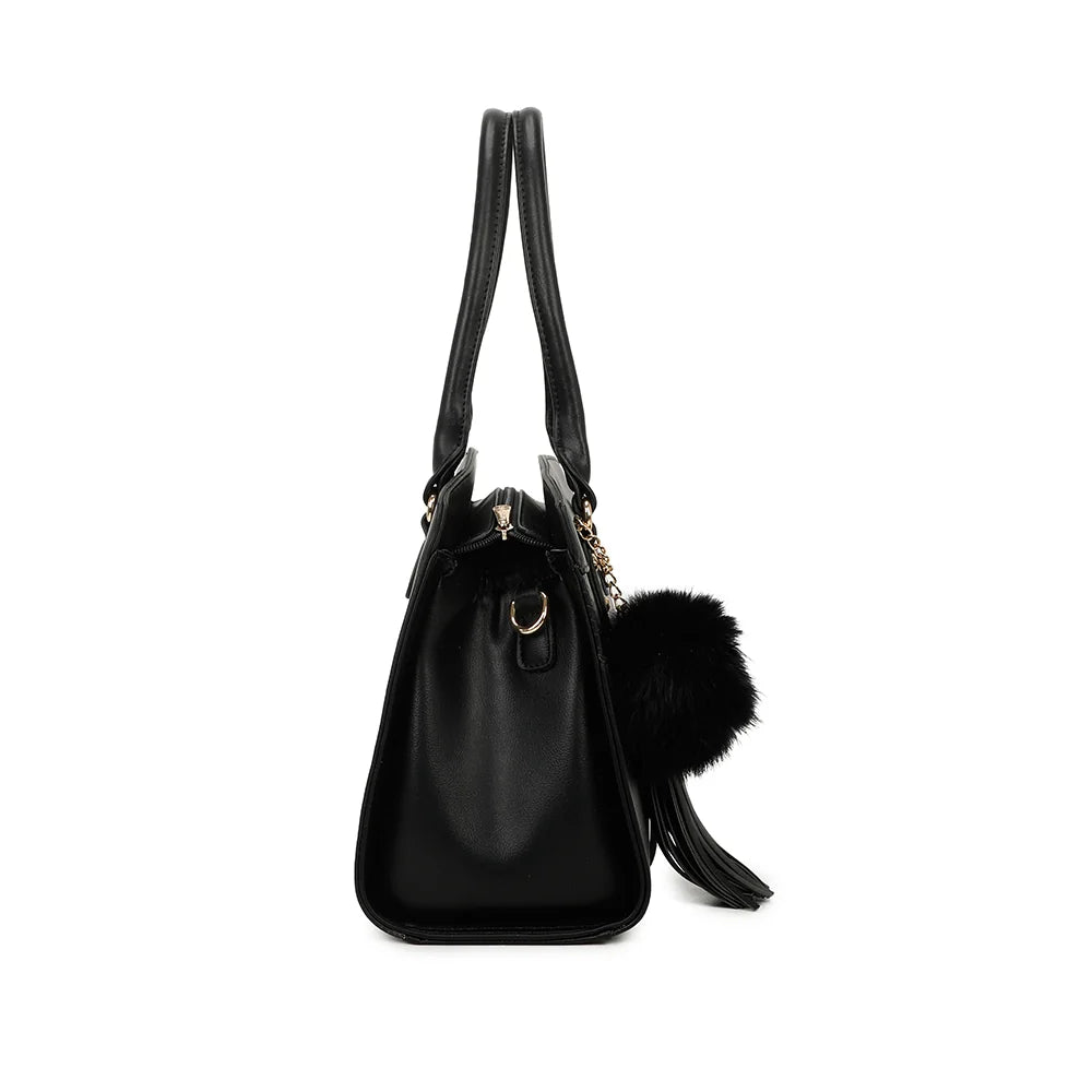 Profil du Cléo noir : 14 cm de profondeur et anneau doré d’attache pour la bandoulière réglable – réf. R-1501-4