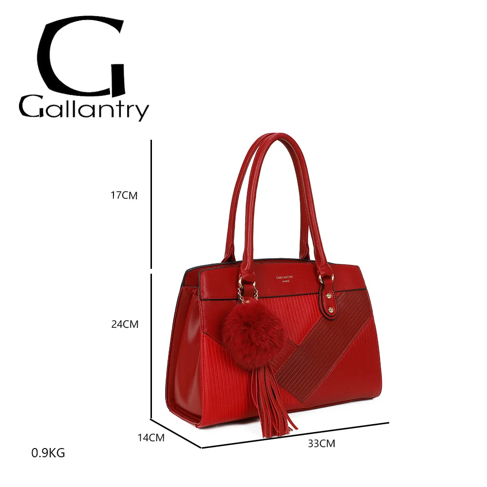 Dimensions du Cléo rouge foncé : 33 × 14 × 24 cm, anses de 17 cm, poids de 0,9 kg – réf. R-1501-4