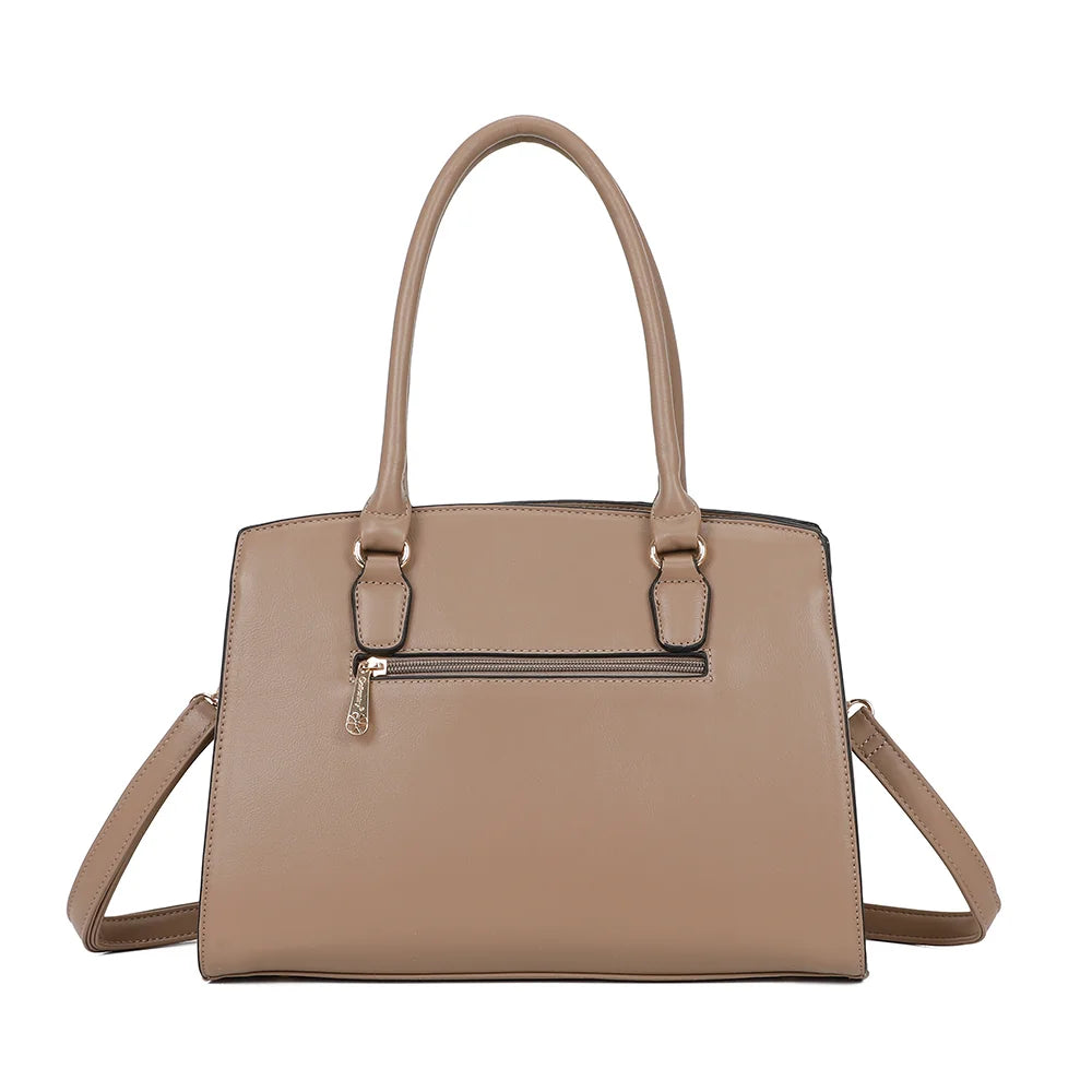 Dos du sac Cléo taupe foncé, ligne structurée et finitions passepoilées dans un synthétique texturé – réf. R-1501-4