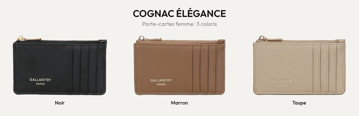 Porte-cartes femme Cognac Élégance en noir, marron et taupe – Gallantry Paris – réf. SF-69056