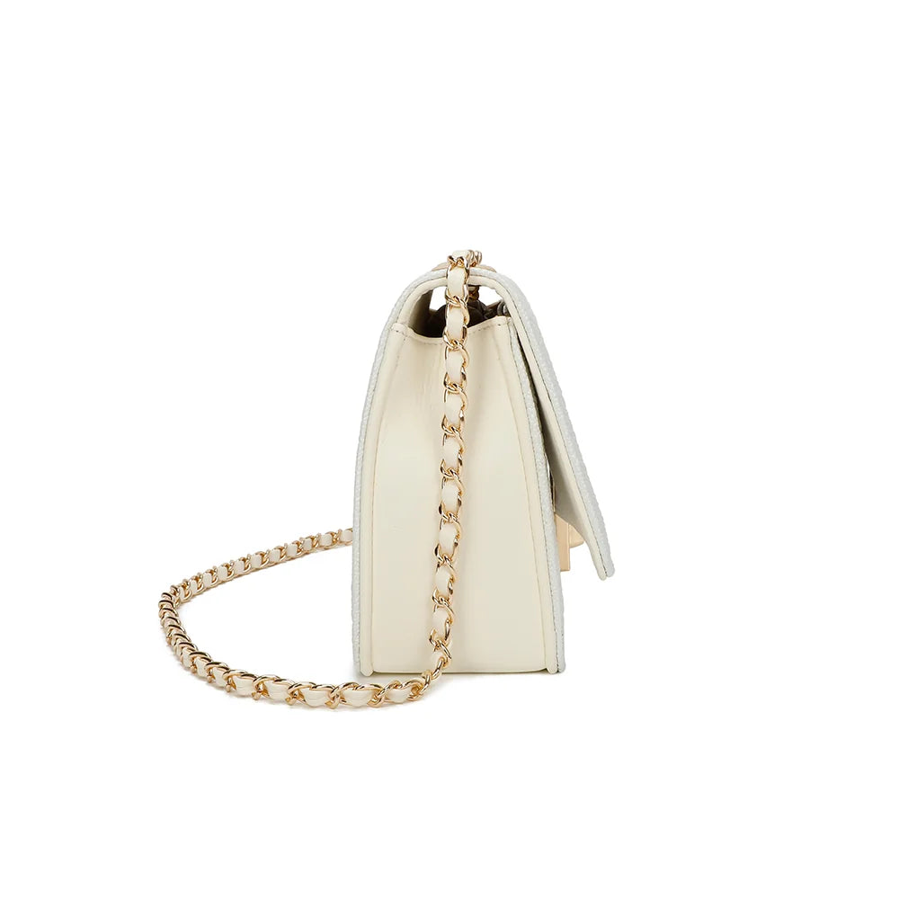 Profil du Corail blanc : format compact de 8 cm de profondeur, chaîne dorée entrelacée – réf. R-6661