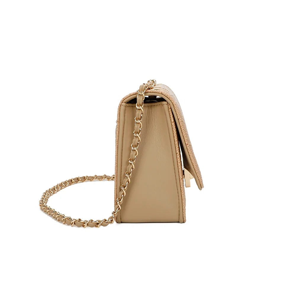 Profil du Corail champagne : format compact de 8 cm de profondeur, chaîne dorée entrelacée – réf. R-6661