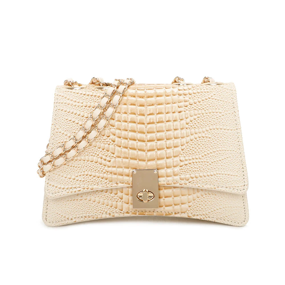 Sac à main femme Corail or effet croco, rabat et fermoir tournant doré – Gallantry Paris – réf. R-6661