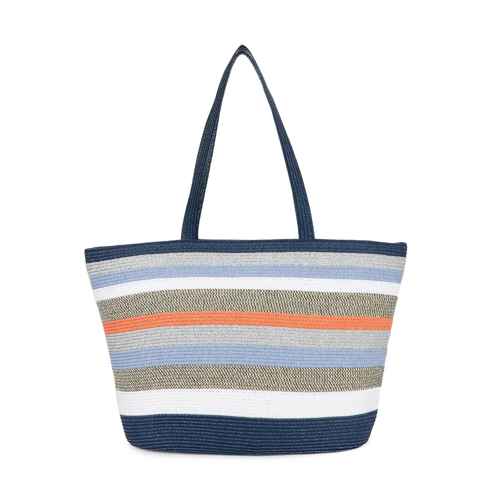 Sac cabas femme Côte Sauvage bleu en matériau tressé à rayures, vu de face – Gallantry Paris – réf. HC-28001
