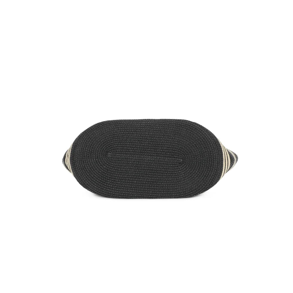 Dessous du cabas Côte Sauvage noir/beige, en matériau tressé effet paille – réf. HC-28001