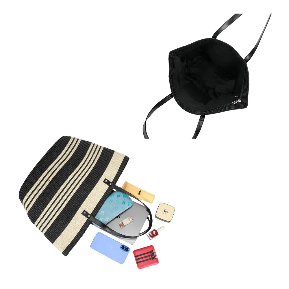 Intérieur du Côte Sauvage noir/beige : fermeture zippée et poche intérieure pratique – réf. HC-28001