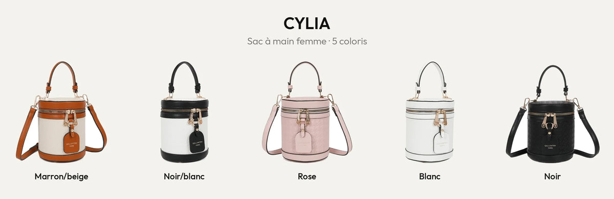 Sac à main femme cylindrique Cylia en 5 coloris – Gallantry Paris – réf. R-1958