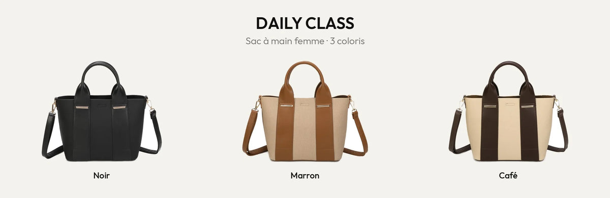 Sac à main Daily Class en trois coloris : Noir, Marron et Coffee – Gallantry Paris – réf. KJ-62078