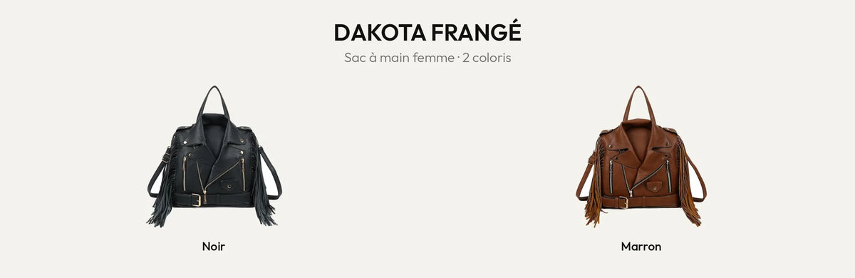 Sac à main femme Dakota Frangé à franges style perfecto en Noir et Marron – Gallantry Paris