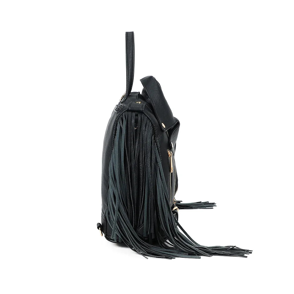 Profil du Dakota Frangé noir : 14 cm de profondeur et longues franges qui tombent le long des côtés