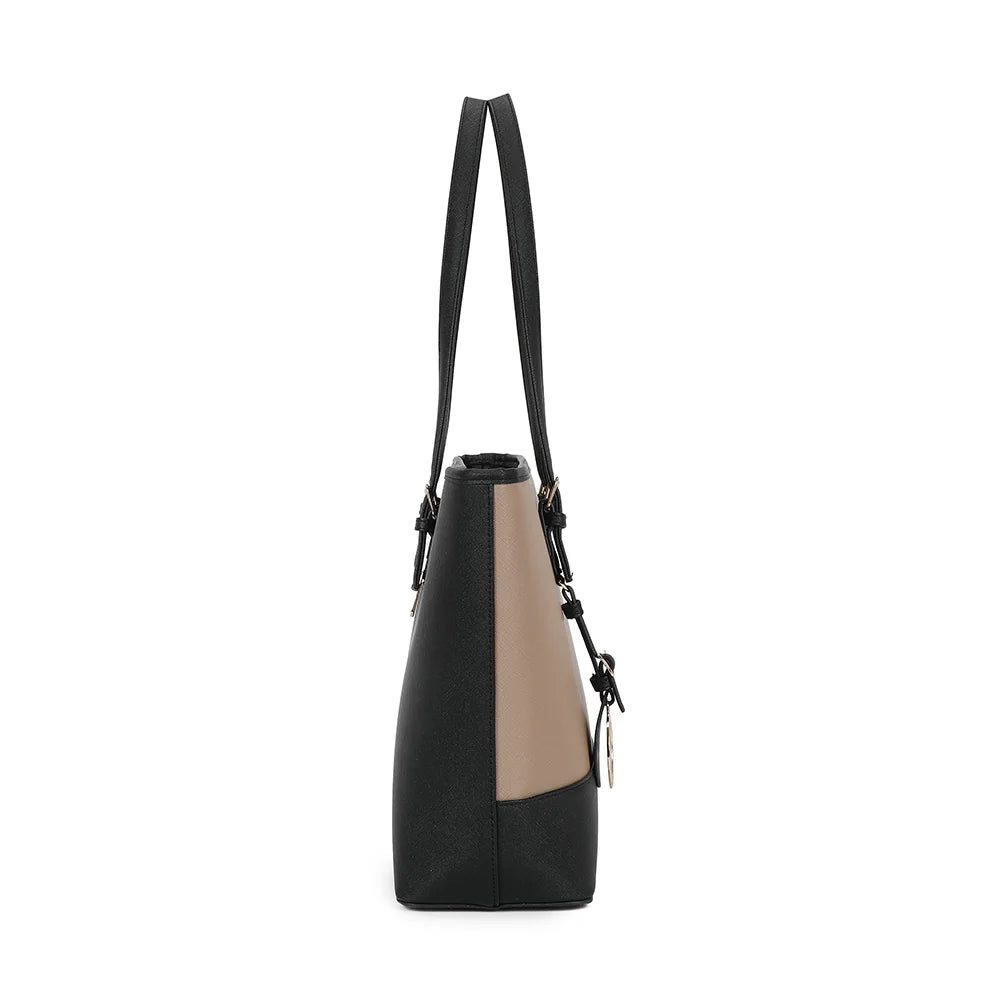 Sac cabas Déjà-vu beige de profil, forme tote à base large – réf. G-9227-9