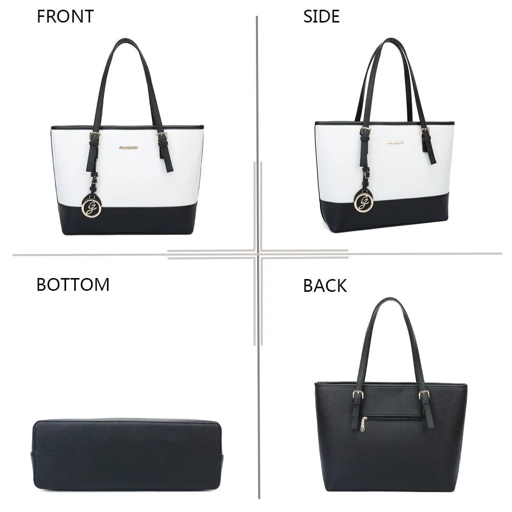 Sac cabas Déjà-vu blanc vu de face, de côté, de dessous et de dos – réf. G-9227-9