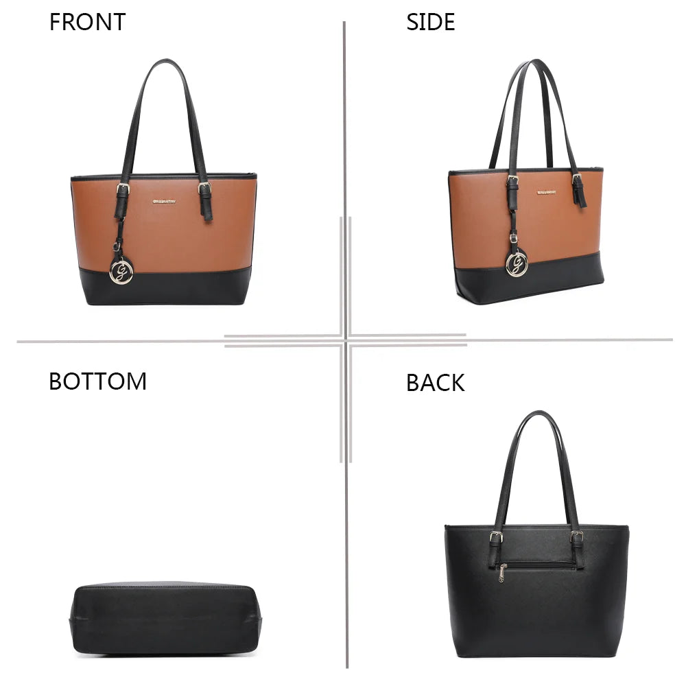 Sac cabas Déjà-vu camel vu de face, de côté, de dessous et de dos – réf. G-9227-9
