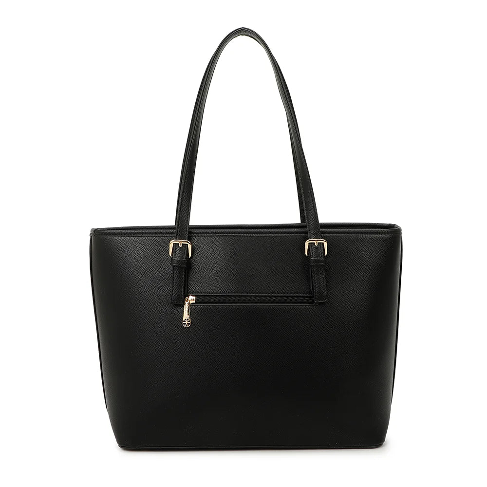 Dos du sac cabas Déjà-vu noir/beige avec sa poche zippée – réf. G-9227-9