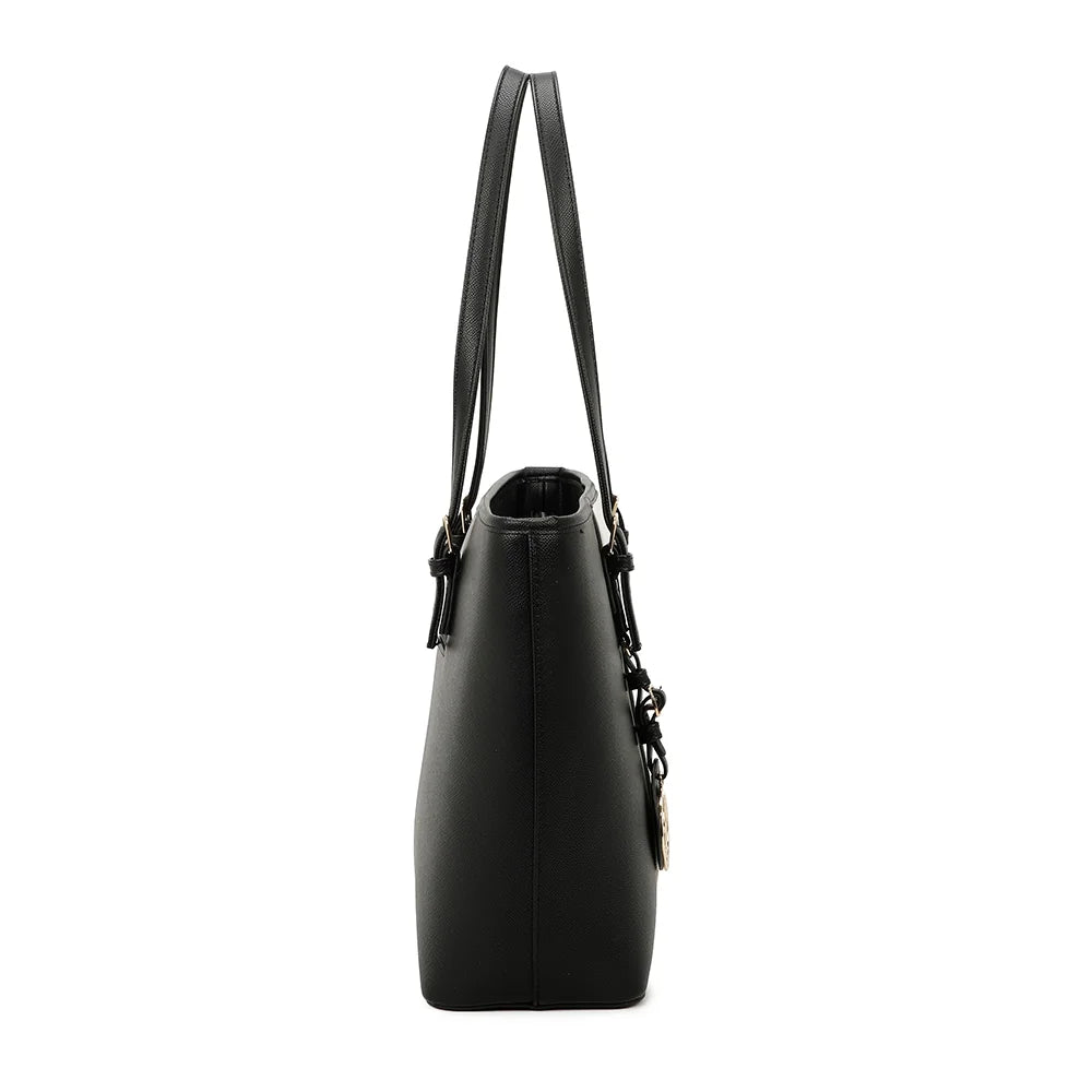 Sac cabas Déjà-vu noir/blanc de profil, forme tote à base large – réf. G-9227-9