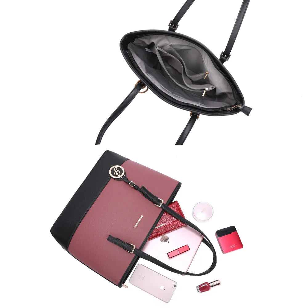 Intérieur du sac cabas Déjà-vu rose foncé : fermeture éclair, poches intérieures et ce qu'il peut contenir – réf. G-9227-9