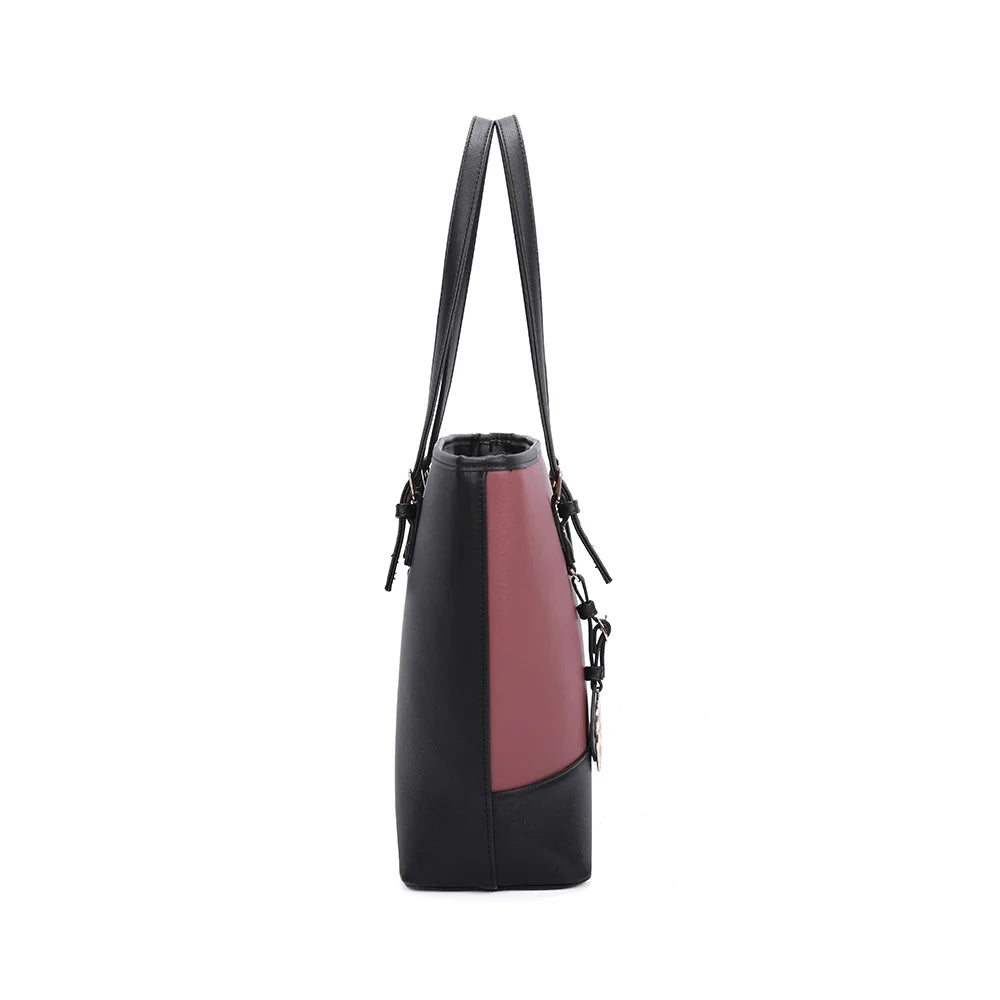 Sac cabas Déjà-vu rose foncé de profil, forme tote à base large – réf. G-9227-9