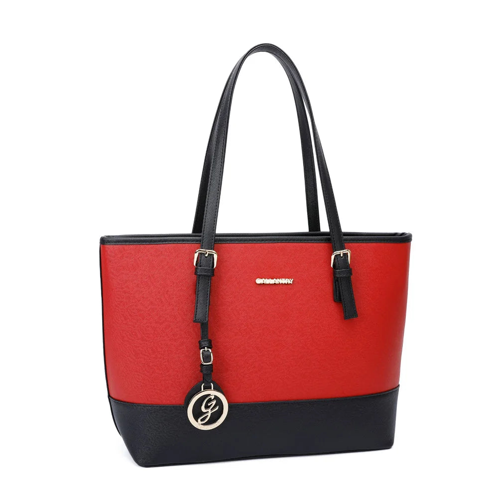 Sac cabas Déjà-vu rouge de trois quarts, deux longues anses et boucles dorées – réf. G-9227-9