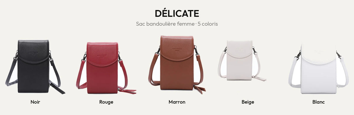 Sac bandoulière femme Délicate en 5 coloris : noir, rouge, marron, beige et blanc – Gallantry Paris – réf. L-86011