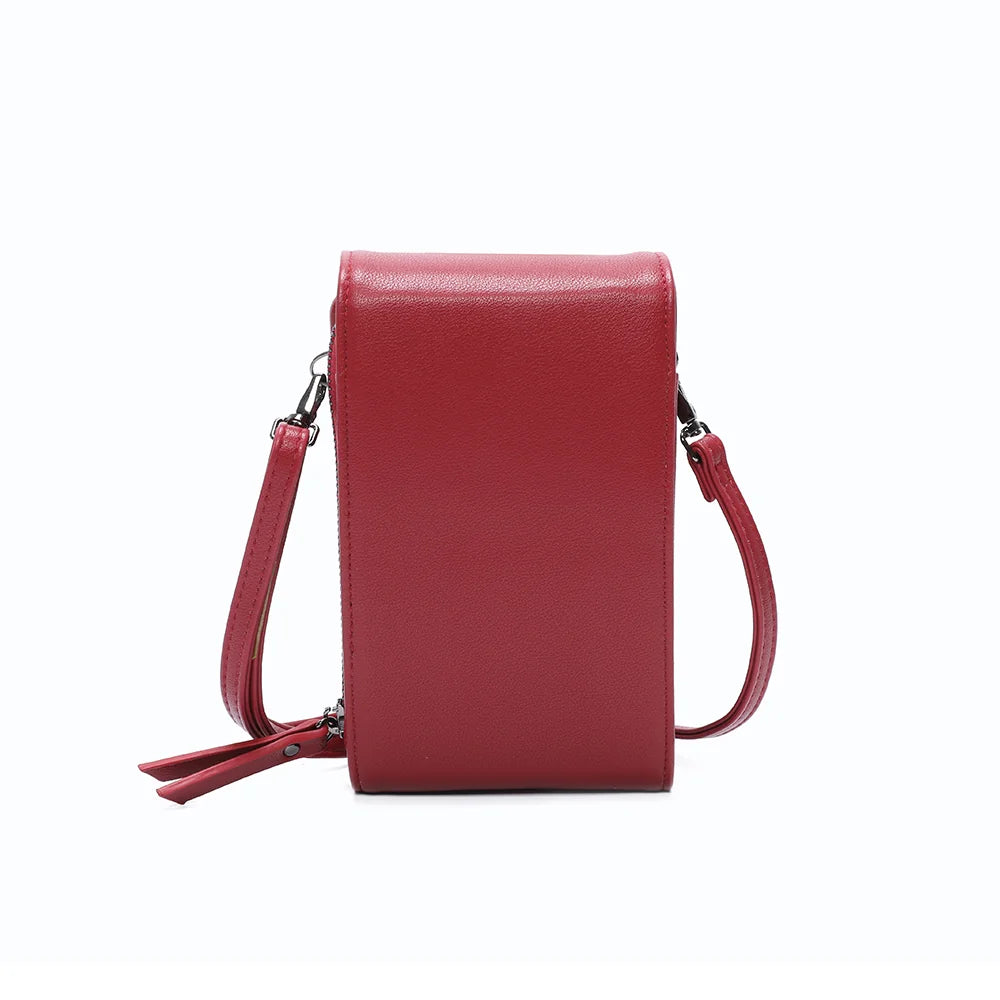 Dos du Délicate rouge, ligne rectangulaire épurée en simili cuir à grain fin et surpiqûres ton sur ton – réf. L-86011